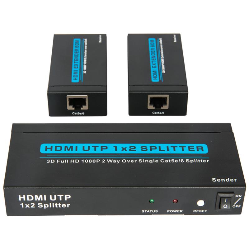 2 porty UTP HDMI 1x2 Splitter nad pojedynczym Cat5e \/ 6 Z 2 odbiornikami do 60m