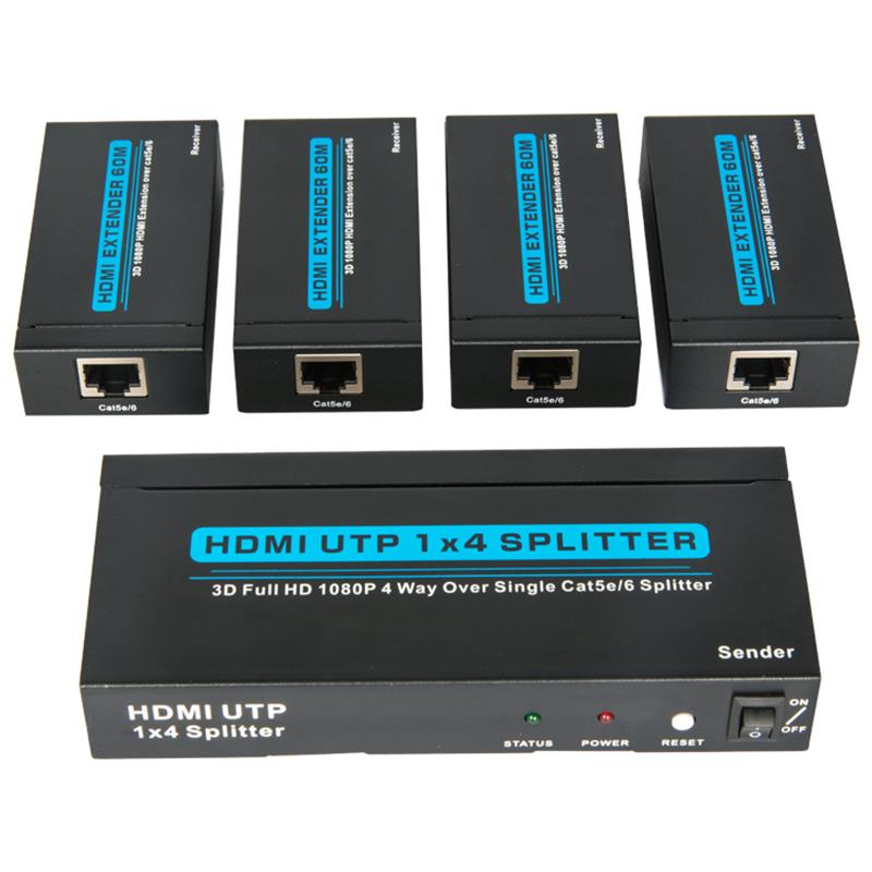 4 porty Rozdzielacz HDMI UTP 1x4 na pojedynczym Cat5e \/ 6 Z 4 odbiornikami do 60m