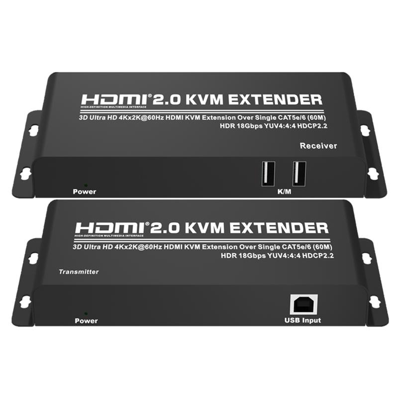 Przedłużacz KVM HDMI 2.0 60m przez pojedynczy CAT5e \/ 6 Obsługa Ultra HD 4Kx2K @ 60Hz HDCP2.2